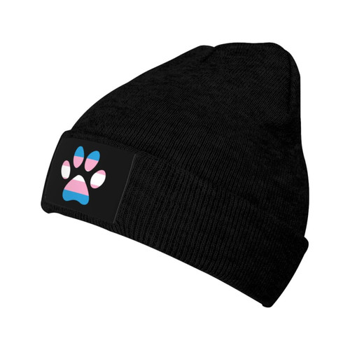Transgender Pride Paw Knit Hat Soft Classic Stretchy Beanie Cap Winter Warm Hats for Women Men Skull Cap Black