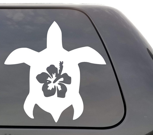 Sea Turtle with Flower - Vinyl Decal - Hibiscus Flower Sea Turtle - Hawaiian Sea Turtle - Wall Window Door Car Truck