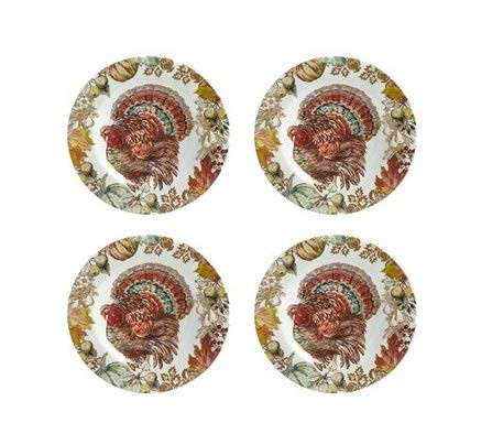Rustico Fall Thanksgiving Turkey Heavyweight Melamine Salad Plates, Set of 4