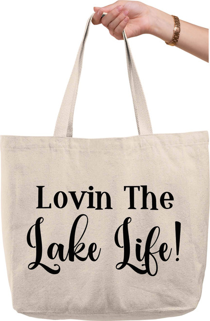 Lovin' The Lake Life Fun Beach Gear Sunshine Water Boating Summer natural canvas tote bag funny gift