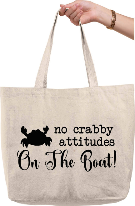 No Crabby Attitudes On The Boat Crab Cute Beach Gear Lake Ocean natural canvas tote bag funny gift