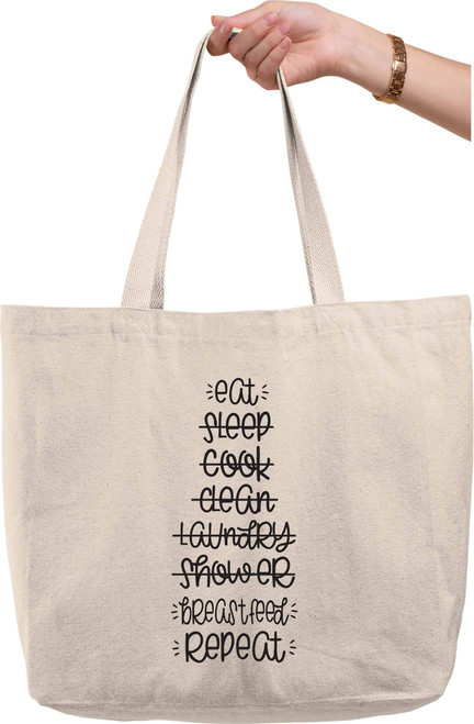 Bold Tote Bags Eat breastfeed repeat no sleep cook clean shower funny mom life Natural Canvas Tote Bag funny gift