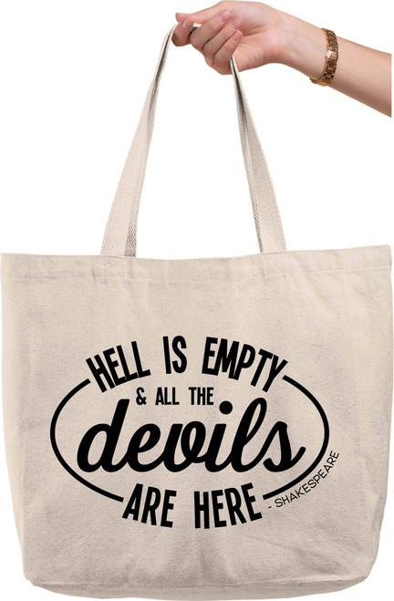 Bold Tote Bags Hell is empty & all the devils are here Shakespeare quote Natural Canvas Tote Bag funny gift