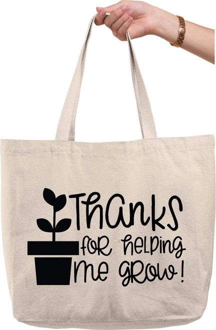 Bold Tote Bags Thanks for helping me grow! plant teacher appreciation love Natural Canvas Tote Bag funny gift