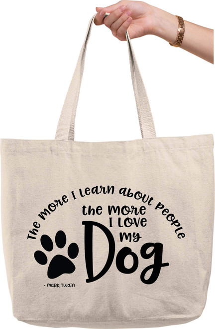 The more I learn about people the more I love my dog Mark Twain Natural Canvas Tote Bag funny gift