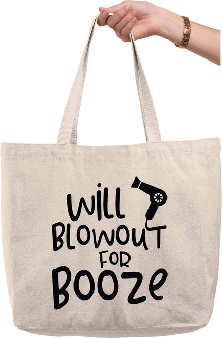 Bold Tote Bags Will blowout for booze funny hair stylist alcohol drinking Natural Canvas Tote Bag funny gift