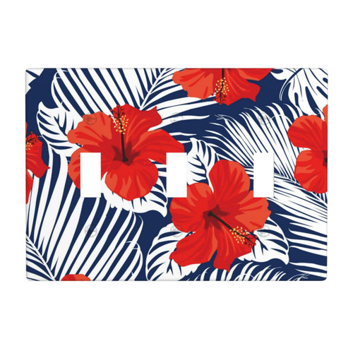 Triple Toggle Decorator Light Switch Receptacle Tropical Flowers and Palm Leaves Outlet Wall Plate Covers Electric Receptacle Plug Covers