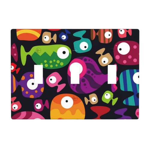 Triple Toggle Decorator Light Switch Receptacle Tropical Fish Pattern Outlet Wall Plate Covers Electric Receptacle Plug Covers