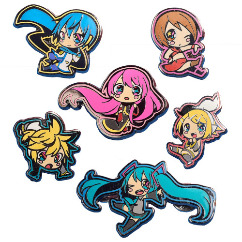 Numskull Pin Kings Hatsune Miku, Kagamine Rin, Kagamine Len, Megurine Luka, Meiko, and Kaito Figure Pin Badge Set - Set of 6 Piapro Characters - Official Hatsune Miku Merchandise