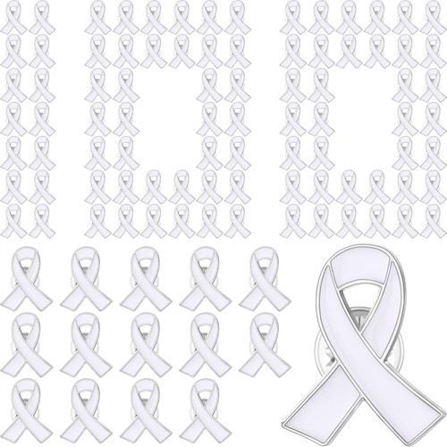 Batiyeer 100 Pieces White Ribbon Pins Bulk Lung Cancer Awareness Enamel Lapel Pin Bone Cancer Awareness Brooch for Women Man Support Groups Fundraisers Supplies
