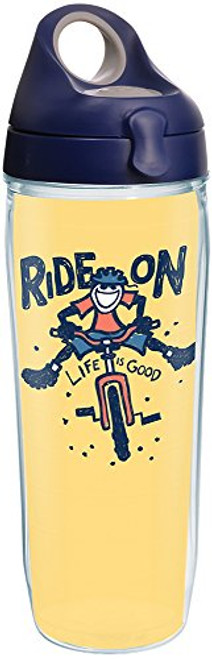 Tervis 1285465 Life is Good - Ride On Bicycle Tumbler with Wrap and Navy with Gray Lid 24oz Water Bottle, Clear
