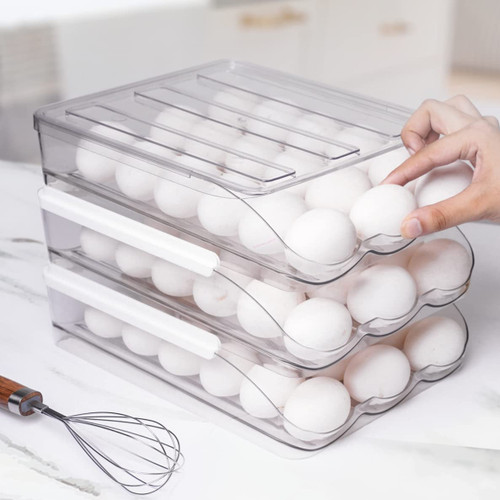 Homediea Egg Holder for Refrigerator | New & Improved Auto Rolling Stackable Egg Container for Refrigerator, Fridge Organizers and Storage, Egg Storage Container For Refrigerator (54 Eggs)
