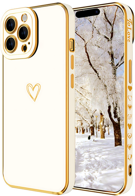 ROUTDOM Compatible with iPhone 15 Pro Case for Women Girls Aesthetic Cute Cool Luxury Trendy Gold Heart Design,Slim Thin Silicone Shockproof Protective Phone Cover for iPhone 15 Pro 6.1 inch?Beige?