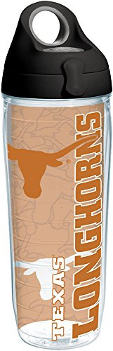Tervis 1234564 Texas Longhorns College Pride Tumbler with Wrap and Black with Gray Lid 24oz Water Bottle, Clear