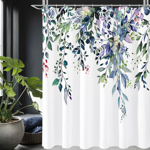 Gibelle Spring Floral Shower Curtain for Bathroom, Watercolor Green Eucalyptus Leaves Plant Shower Curtain Set with Hooks, Washable Durable Polyester Fabric 72x72 Inch Gibelle Spring Floral Shower Curtain for Bathroom, Watercolor Green Eucalyptus Leaves Plant Shower Curtain Set with Hooks, Washable Durable Polyester Fabric 72x72 Inch