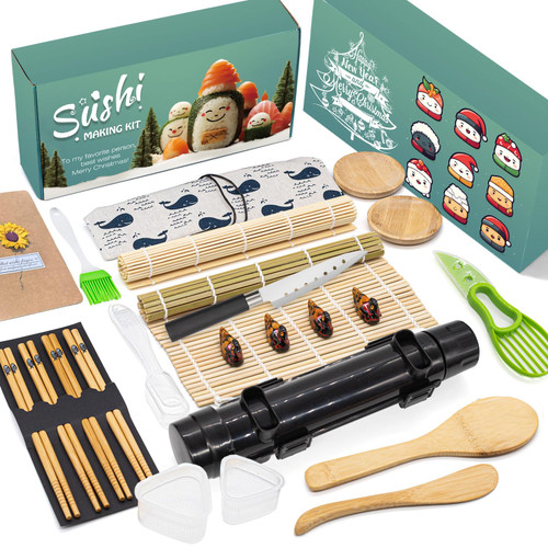24 in1 Sushi Roller Kit,Sushi Making Kit,Sushi Making Kit for Beginners,with Premium Sushi Knife,Sushi Bazooka Maker,Bamboo Mat,Avocado Slicer,Bamboo Chopsticks,Rice Molder