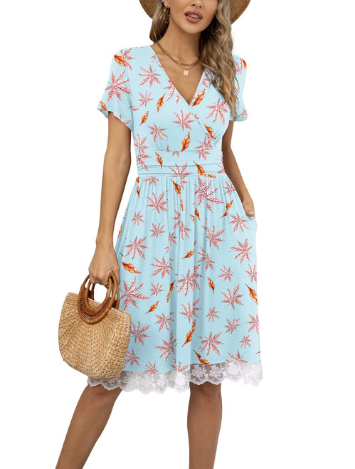 LILBETTER Women Summer Casual Short Sleeve Dresses Empire Waist Dress with Pockets Grey-Maple Leaf XX-Large LILBETTER Women Summer Casual Short Sleeve Dresses Empire Waist Dress with Pockets Grey-Maple Leaf XX-Large