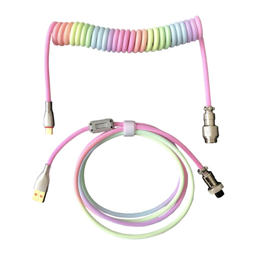 MICOMAKA Custom Double-Sleeved Mechanical Keyboard Cable, Handmade Coiled USB C Cable Artisan Braided Cables for Mechanical Gaming Keyboard Coiled Cable - Custom Keyboard Cable (Marshmallow)