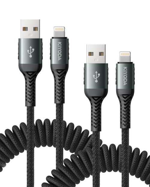 Coiled Lightning Cable Nylon Braided iPhone Charger Cord 3FT for Car [Apple MFi Certified] iPhone Fast Charging Cables Compatible with iPhone 14 13 12 11 Pro Max XR XS X 8 7 6 Plus SE iPad - 2Pack