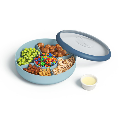 MEISHIDA Reusable Snack Containers,Snack Tray with Lid, Rotatable Snackle Box Container with 6 Compartments, Plastic Divided Serving Tray, Round Candy Organizer, Veggie Tray for Snack and Fruit