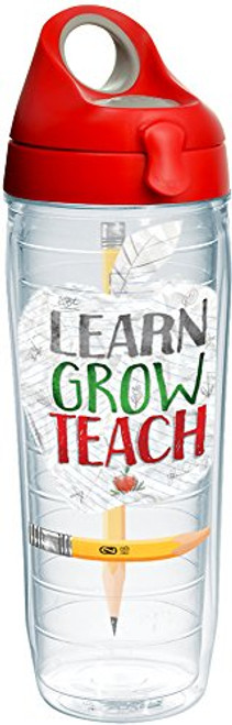 Tervis 1244503 Learn Grow and Teach Tumbler with Wrap and Red with Gray Lid 24oz Water Bottle, Clear Tervis 1244503 Learn Grow and Teach Tumbler with Wrap and Red with Gray Lid 24oz Water Bottle, Clear