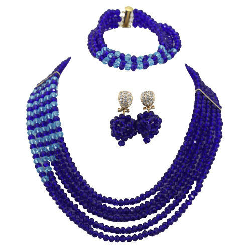 Africanbeads 5 Rows Royal Blue Crystal Jewelry Set Handmade African Wedding Necklace Bracelet Earrings Set Africanbeads 5 Rows Royal Blue Crystal Jewelry Set Handmade African Wedding Necklace Bracelet Earrings Set