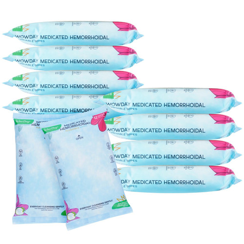 WowDay Hemorrhoidal Medicated Wipes for Hemorrhoids - Flushable Hemorrhoid Wipes - Soothe & Reduce Hemorrhoid Discomfort - 10 Travel Packs