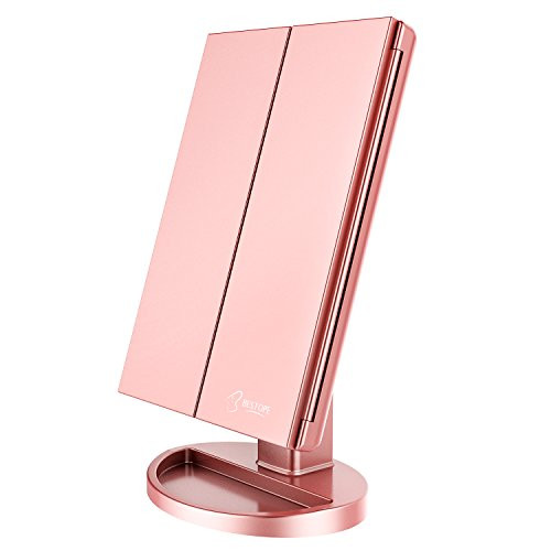BESTOPE Makeup Vanity Mirror with 21 Led Lights,3x/2x Magnification Led Makeup Mirror with Touch Screen,Dual Power Supply, 180° Adjustable Rotation,Countertop Cosmetic Mirror (Rose Gold) BESTOPE Makeup Vanity Mirror with 21 Led Lights,3x/2x Magnification Led Makeup Mirror with Touch Screen,Dual Power Supply, 180° Adjustable Rotation,Countertop Cosmetic Mirror (Rose Gold)