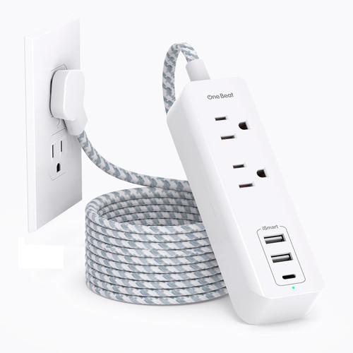 Cruise Essentials, USB C Travel Power Strip, Flat Plug Power Strip with 2 Outlets 3 USB Ports (1 USB C), 10ft Flat Extension Cord USB Charging Station, Non Surge Protector for Cruise Ship Travel Home