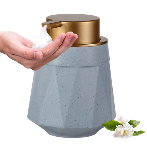 Foaming Hand Soap Dispenser, Ceramic Bathroom Foam Soap Dispenser with Easy-to-Press Pump, Refillable Lotion Hand Soap Dispenser, Dish Soap Dispenser for Kitchen (Blue)