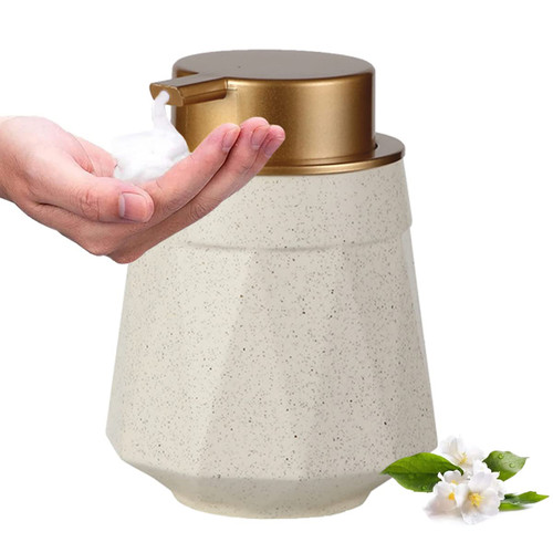 Foaming Hand Soap Dispenser, Ceramic Bathroom Foam Soap Dispenser with Easy-to-Press Pump, Refillable Lotion Hand Soap Dispenser, Dish Soap Dispenser for Kitchen (Beige)