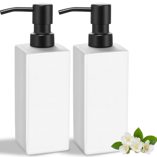 GMISUN White Soap Dispenser, 2 Pack Bathroom Hand Soap Dispenser, Soap and Lotion Dispenser with Stainless Steel Pump, Kitchen Hand and Dish Soap Dispenser, 12oz Glass Liquid Refillable Soap Bottle