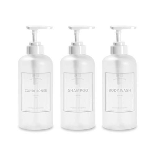 Shampoo Bottles Refillable with Pump, YACEYACE 3Pcs 16.9oz Matt Clear Empty Shampoo Dispenser Shower Soap Dispenser Shower Bottles Refillable with Labels Conditioner Dispenser