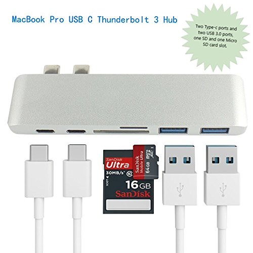 USB C Hub for MacBook Pro,TEMACOO Dual Type C 3.0 Hub/Smart Hub/USB C dock station,2 USB 3.0 Ports and SD/Micro Card Reader Ports for 2016/2017 MacBook Pro with Thunderbolt 3 Hub (Silver)