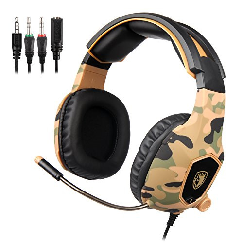 SADES SA818 Gaming Headset for New Xbox One PS4 PC Laptop, 3.5mm Over Ear Gaming Headphones with Mic and Volume Control for Nintendo Switch Games, Camouflage