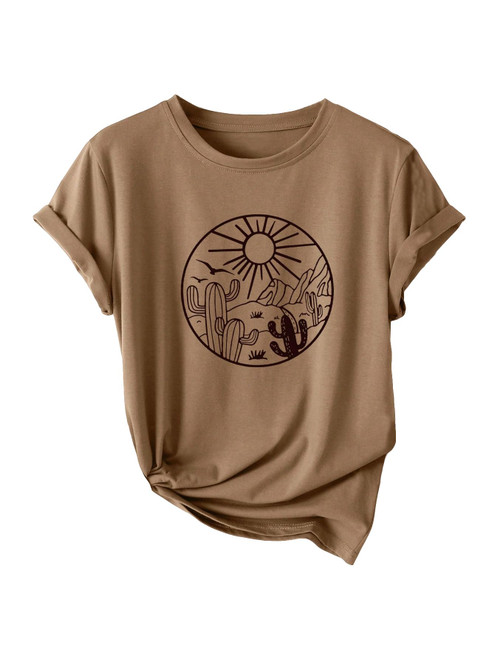 SOLY HUX Women's Graphic Tees Cactus Print Short Sleeve Round Neck Summer T Shirt Tops Mocha Brown Graphic L SOLY HUX Women's Graphic Tees Cactus Print Short Sleeve Round Neck Summer T Shirt Tops Mocha Brown Graphic L