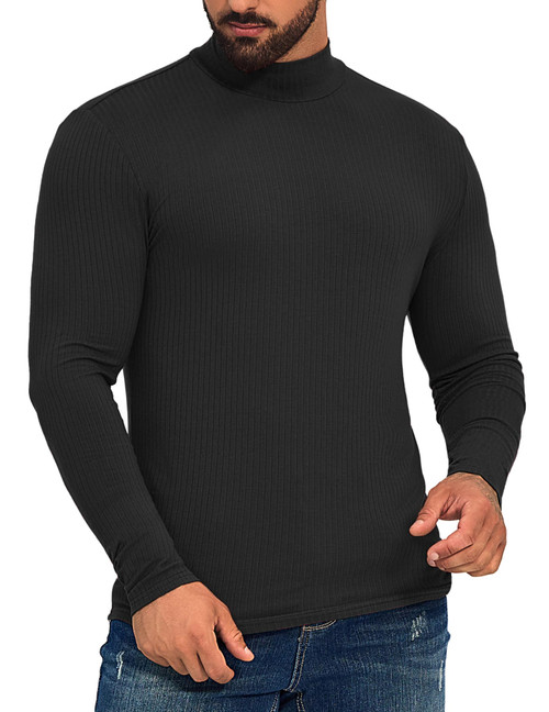 ZAFUL Slim Fit Mock Turtleneck Shirts for Men Lightweight Long Sleeve T Shirts Dress Pullover Sweater Undershirt Black XL