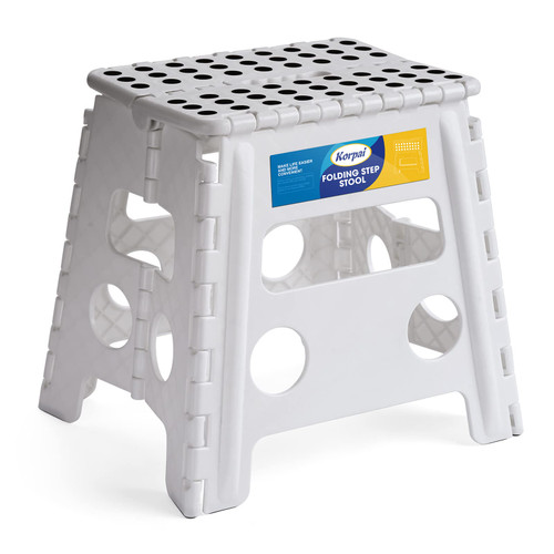 Korpai 13" Folding Step Stool for Adults and Kids Holds Up to 300 lbs,Non-Slip Folding Stools with Portable Handle, Compact Plastic Foldable Step Stool for Bathroom,Bedroom, Kitchen,White,1PC