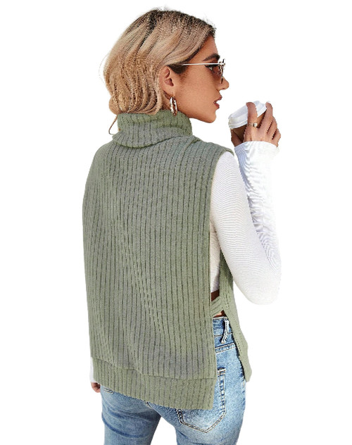 Floerns Women's Turtleneck Sleeveless Sweater Vest Rib Knit Split Hem Tank Top Mint Green XS