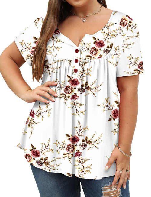 ROSELINLIN Womens Plus Size Short Sleeve Tunic Top Henley V Neck Blouse with Ruffle Hem Casual Summer Tops 3XL ROSELINLIN Womens Plus Size Short Sleeve Tunic Top Henley V Neck Blouse with Ruffle Hem Casual Summer Tops 3XL