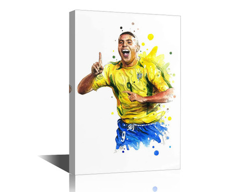 TISHIRON The King of Football Ronaldo Luiz Nazario De Lima Celebrate Victory Picture Print Canvas Poster Wall Paint Art Posters Decor Home Artworks Gift Idea Framed Ready to Hang - 18''W x 12''H