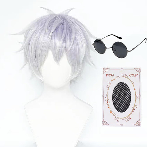 Jujutsu Kaisen Cosplay Wig Gojo Satoru Costume Wig with Black Glasses Silver White Anime Wig with Wig Cap for Cosplay Show?Halloween Costume Party,Theme Party