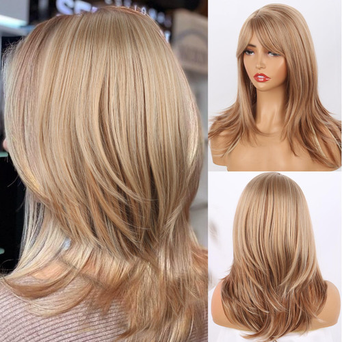 Matthia Highlight Blonde Wigs for White Women Layered Wavy Wig Strawberry Blonde Synthetic Hair Wig with Bangs, 16inch Natural Sand Blonde Wigs for Women Hair Replacement Wigs Halloween Costume Wigs Matthia Highlight Blonde Wigs for White Women Layered Wavy Wig Strawberry Blonde Synthetic Hair Wig with Bangs, 16inch Natural Sand Blonde Wigs for Women Hair Replacement Wigs Halloween Costume Wigs