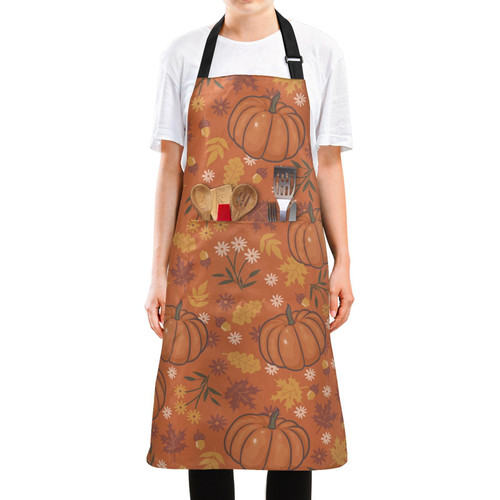 KOPIRIT Autumn Leaves Pumpkins Aprons for Women Men with Pockets Waterproof Kitchen Apron Adjustable Cooking Garden Farm Apron for Kitchen Gardening Painting Baking Restaurant