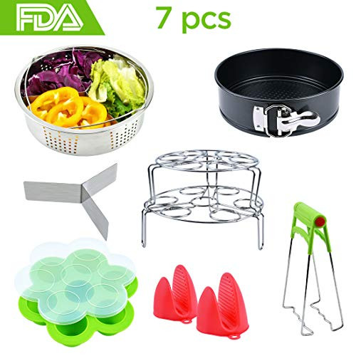 Pressure Cooker Accessories Kit: 7 Pieces - Compatible with 6,8 Qt Instant Pot - Springform Cake Pan/Steamer Basket Inserts/Egg Steamer Rack/Silicone Egg Bites Molds/Oven Mitts/Dish Clip Food Tongs Pressure Cooker Accessories Kit: 7 Pieces - Compatible with 6,8 Qt Instant Pot - Springform Cake Pan/Steamer Basket Inserts/Egg Steamer Rack/Silicone Egg Bites Molds/Oven Mitts/Dish Clip Food Tongs