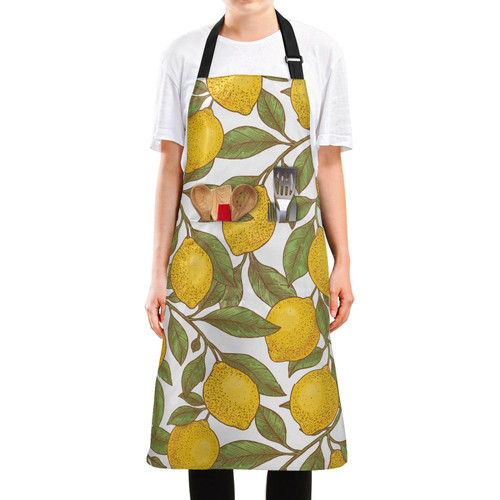 KOPIRIT Lemon Colored Botanical Aprons for Women Men with Pockets Waterproof Kitchen Apron Adjustable Cooking Garden Farm Apron for Kitchen Gardening Painting Baking Restaurant