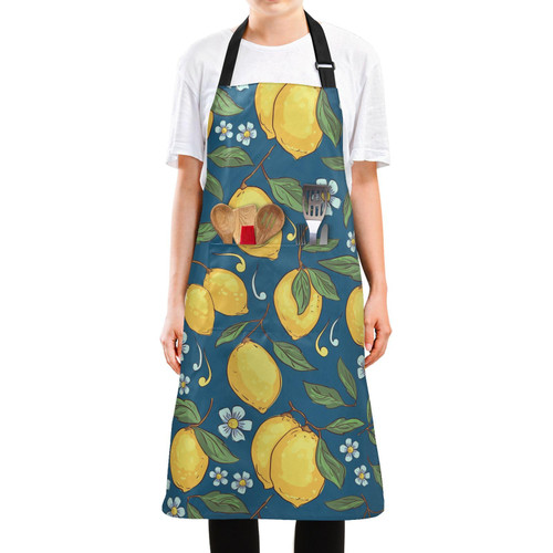 KOPIRIT Yellow Lemons Aprons for Women Men with Pockets Waterproof Kitchen Apron Adjustable Cooking Garden Farm Apron for Kitchen Gardening Painting Baking Restaurant