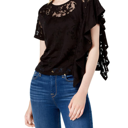 Bar III Burnout Poncho-Sleeve T-Shirt (Deep Black, XS)