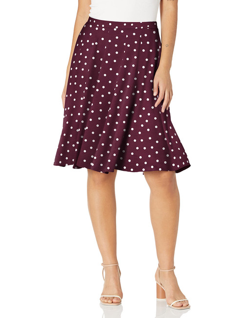 Star Vixen Women's Full Knee-Length Ponte Knit Skater, Burgundy White Dot, M
