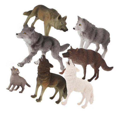 Yardwe 7pcs Simulation Wolf Cake Toy Mini Figurines for Kids Car Decorations Zoo Animal Party Favor Mini Wolf Sculpture Desktop Decoration Wolf Ornaments Realistic Wolf Figures Car Model